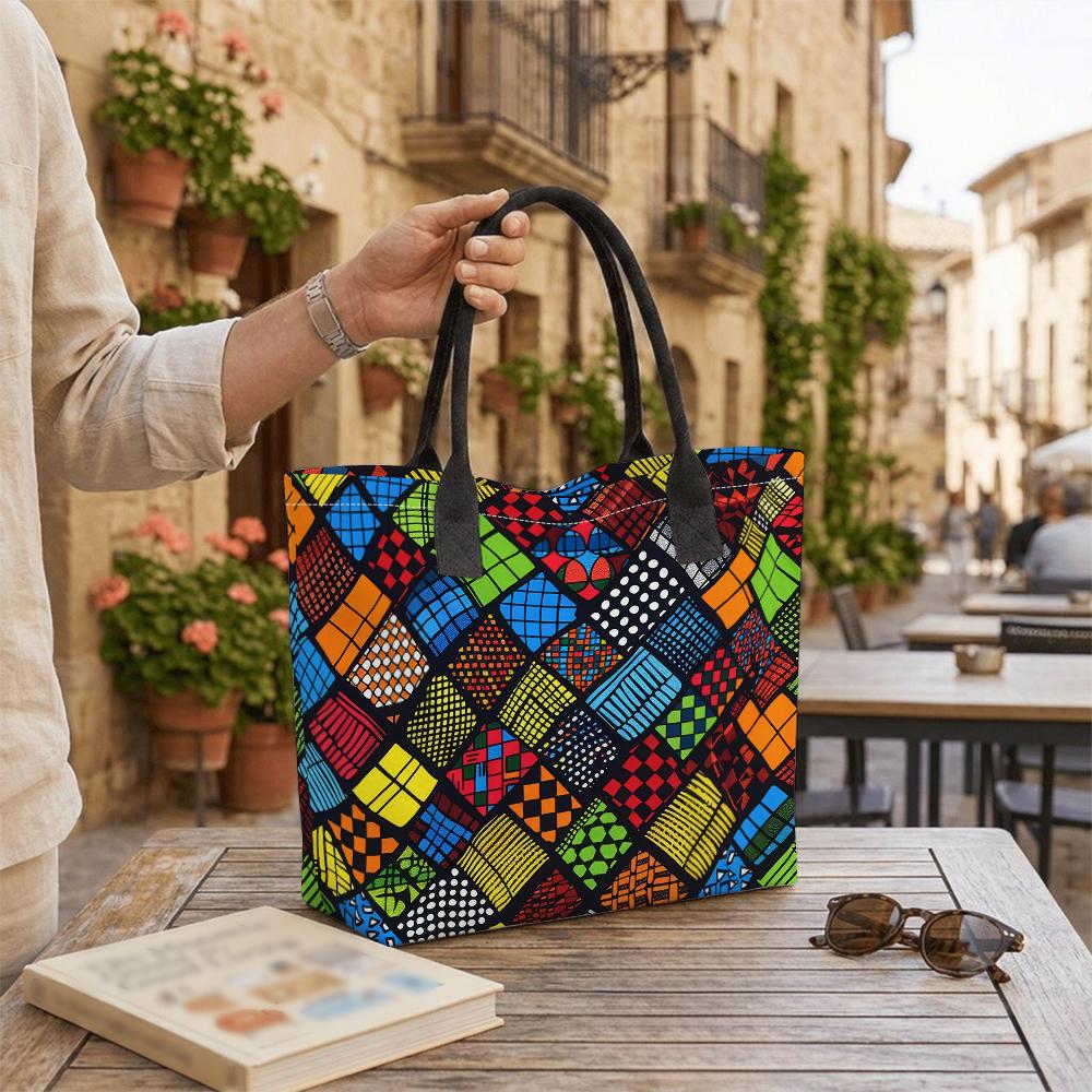 Colorful Geometric Pattern Tote Bag Casual Large Capacity Portable Shoulder Handbag for Daily Use