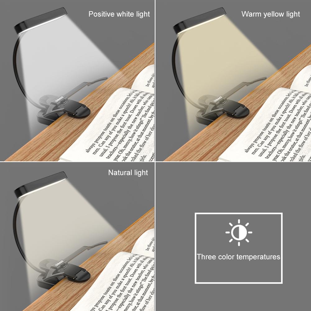 LED Clip On Reading Light with Flexible Neck Bedside Night Light USB-C Rechargeable Clip On Book Lamp for Piano Sheet Music