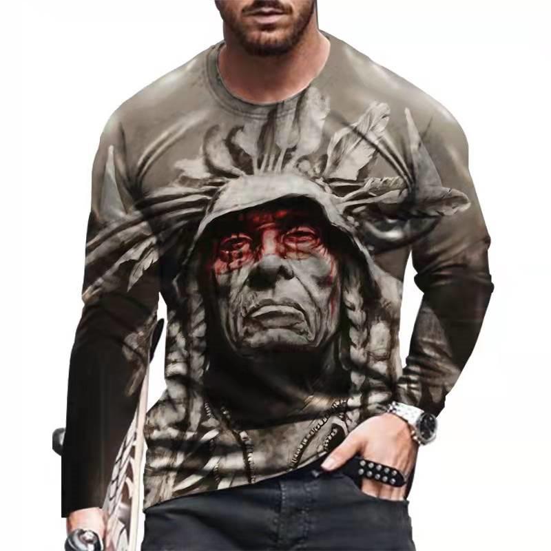 Fashion Indian Pattern Long Sleeve T Shirts Trend Spring Autumn 3D Printed T-shirt For Men Casual Streetwear Oversize Tees Top