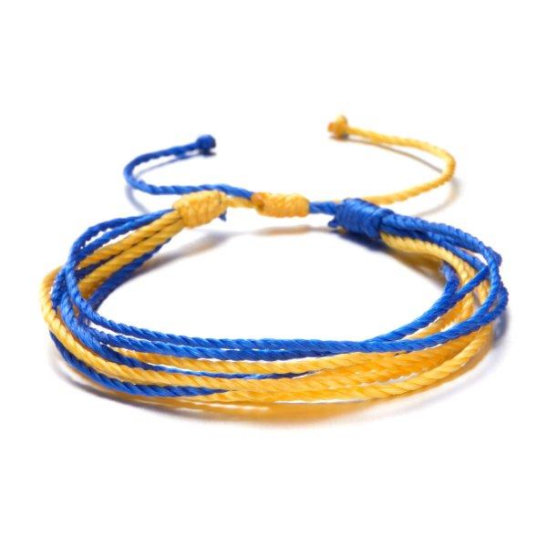 

Handmade Blue & Yellow Ukraine Country Peace Love Woven Bracelet Leather Women Men Jewlery Gift Adjustable