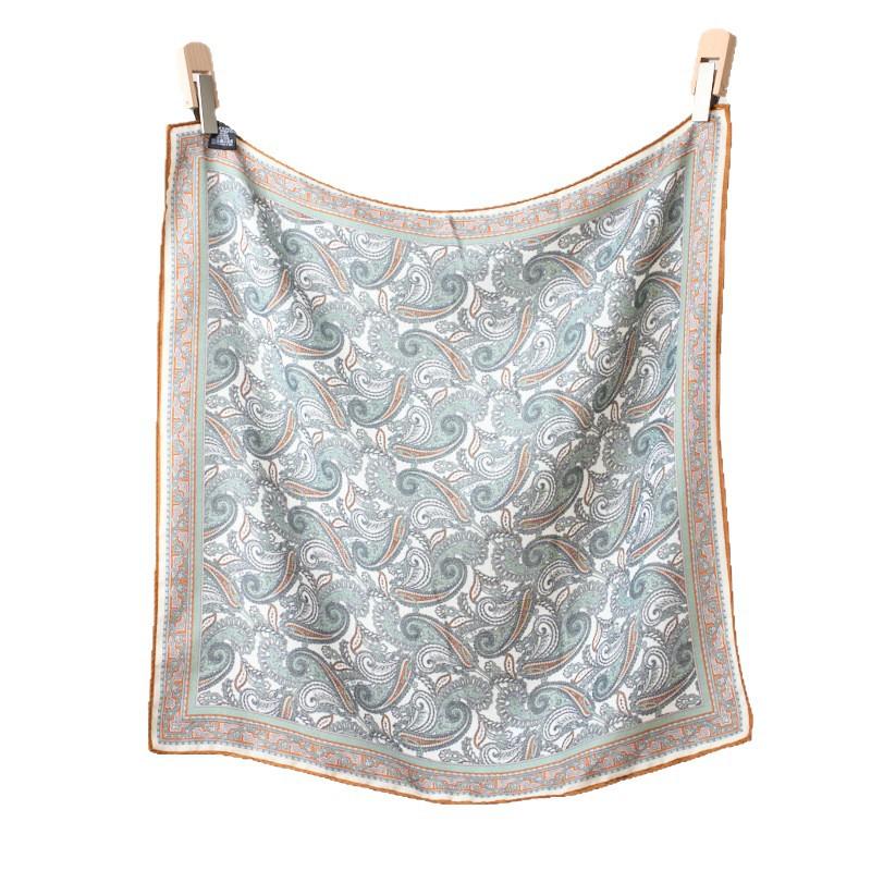 New high-end double-sided inkjet painting, hand-curled small square scarf, old money wind waist seal, women's imitation silk wool texture silk scarf