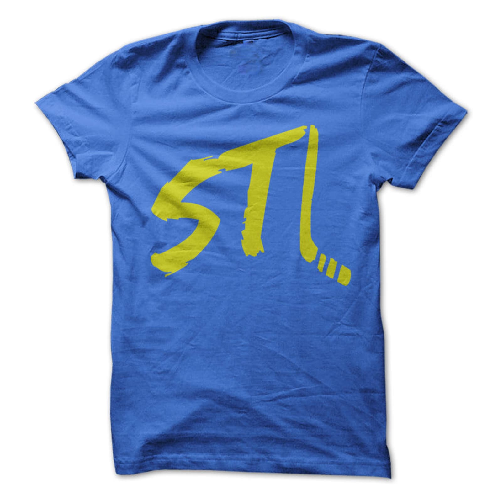 STL Hockey T-Shirt Design - Royal Blue Shirt with Gold Print 2XL