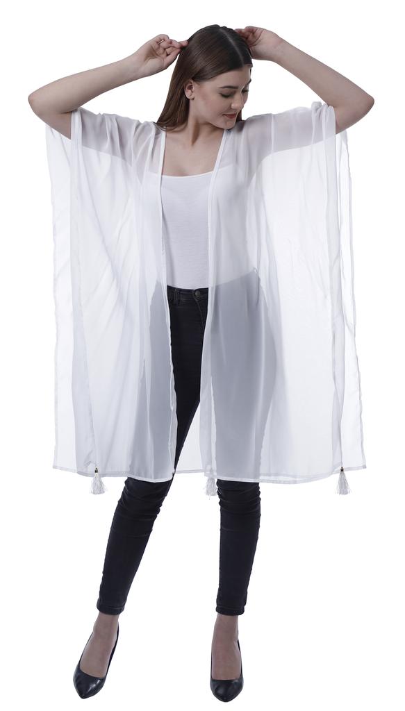 Moomaya Womens Georgette Shrug Open Front Long Sheer Coverup w  Tassels