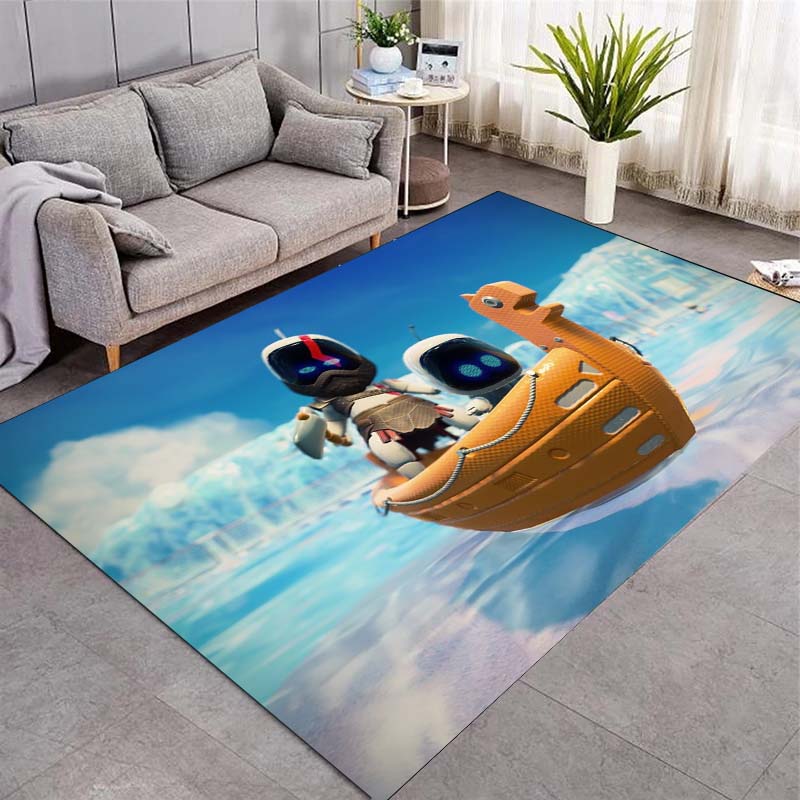 Astro Bot Game Area Rug, Desert Scene Robot Characters Print Floor Carpet for Gaming Room Living Room Bedroom Decor