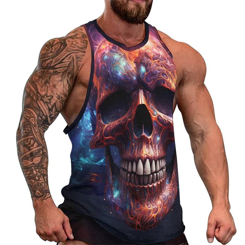 Summer Round Neck 3D Fashion Skull Printed Top Fashionable Casual Hip-hop Sleeveless Vest Men's T-shirts