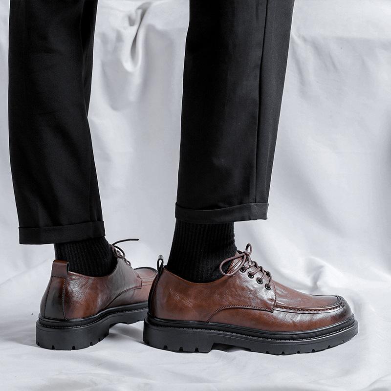Men's round head leather shoes Korean version trend lace-up casual shoes formal business men's shoes youth wedding shoes 5692-R