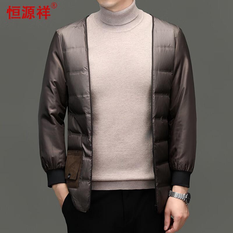 Hengyuanxiang Men's Mid-Length Double-Sided Wool Blend Coat with Removable Down Liner