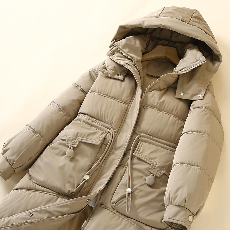 Jesień Zima Pogrubiona Ciepła Parka Kobiety Casual Słodki Jednolity Kolor Duża Kieszeń Luźny Płaszcz z Kapturem Kurtki Odzież Wierzchnia