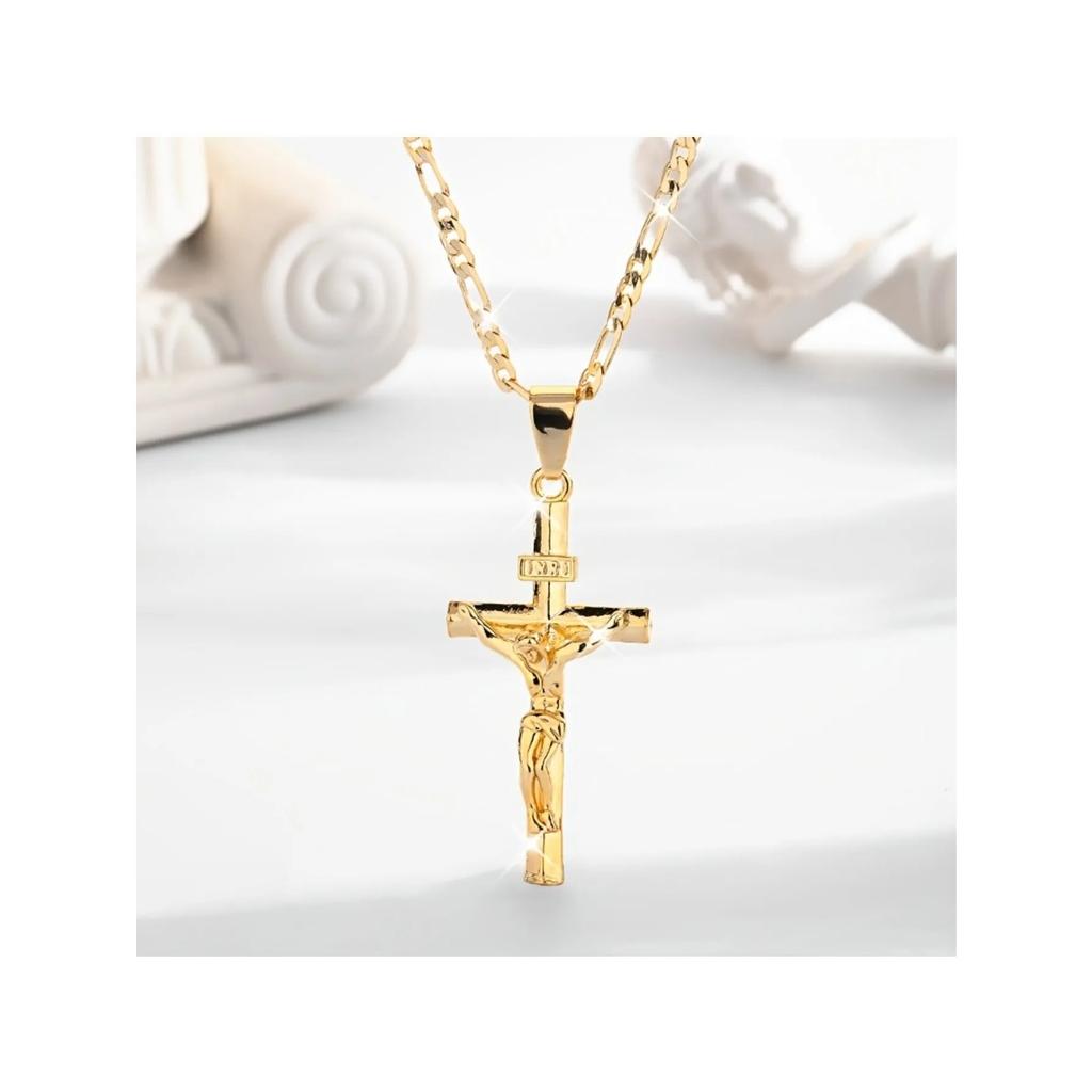 14K Gold Plated Jesus Cross Pendant Necklace, Elegant Smooth Religious Jewelry for Prayer & Holiday Gifting