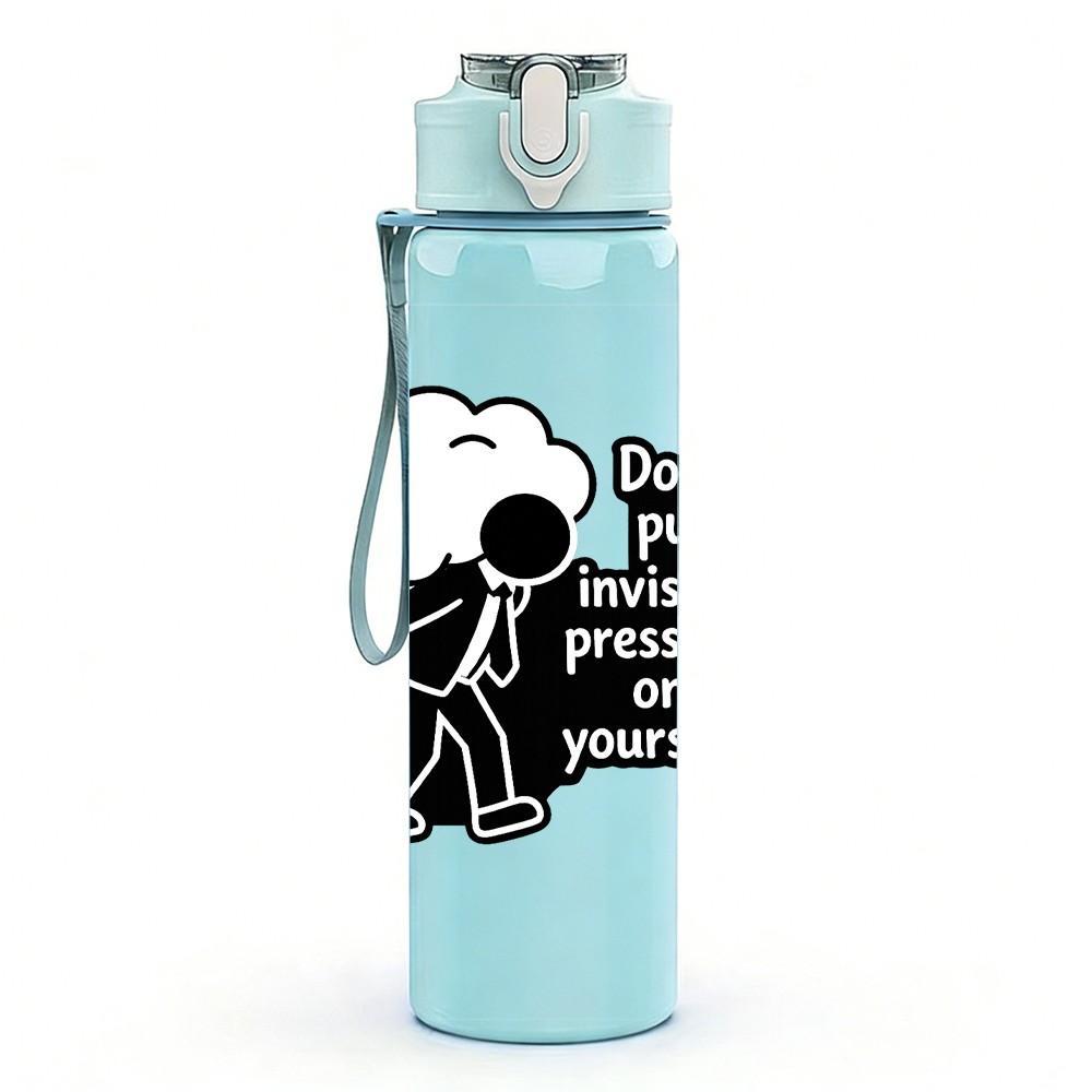 1PC Fight The Haze Slogan Print 750ml Color Plastic Sports Water Bottle Leakproof Flip Straw Lid Suitable for Sports Office Home Use