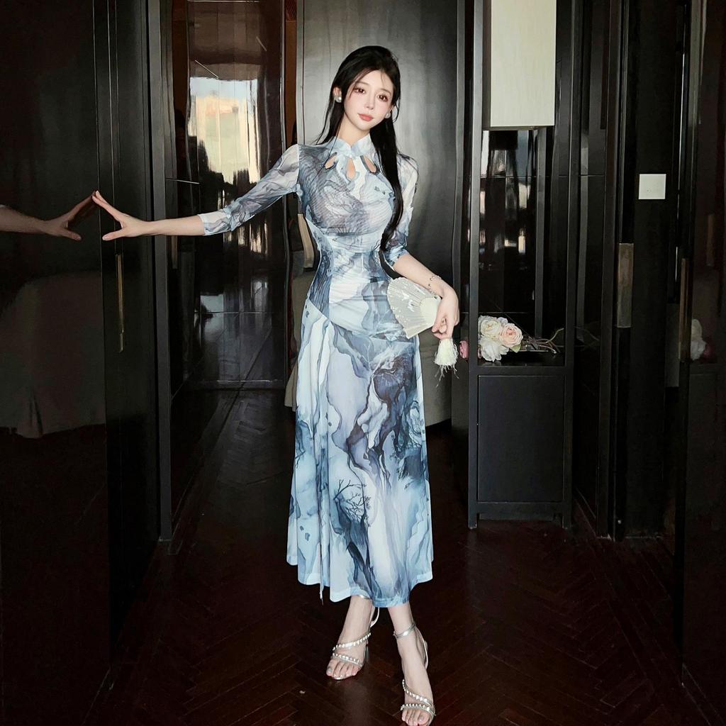 2025 Modern Chinese Qipao: Elegant Slim-Fit High Slit Dress for Summer & Autumn
