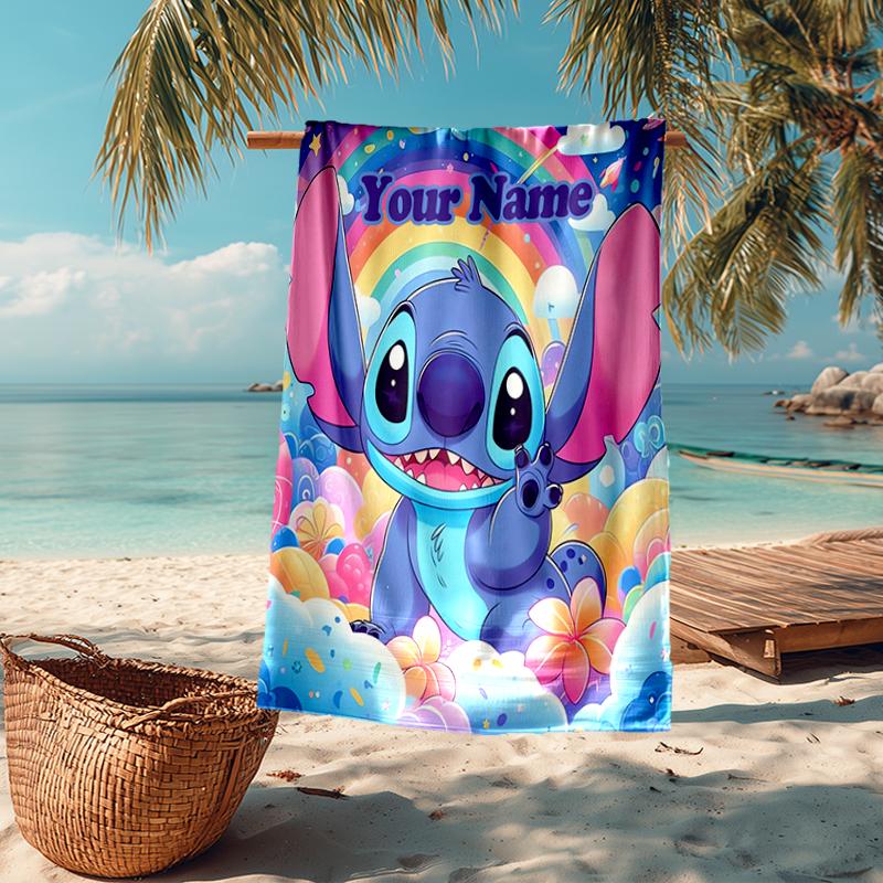Custom Name Ultra-Soft Beach Towel with Stitch Theme,Ideal for Pool - Camping, Diving - Perfect Travel Essential, Vibrant Beach Towel.