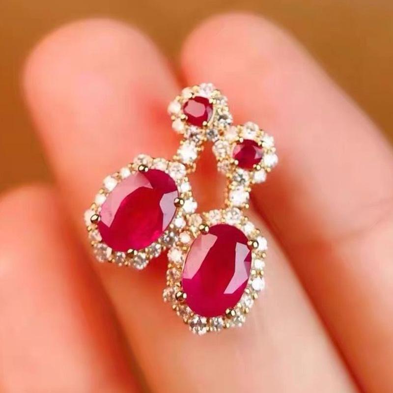 Retro French Copper Earrings, Exquisite Red Gemstone Earrings красный