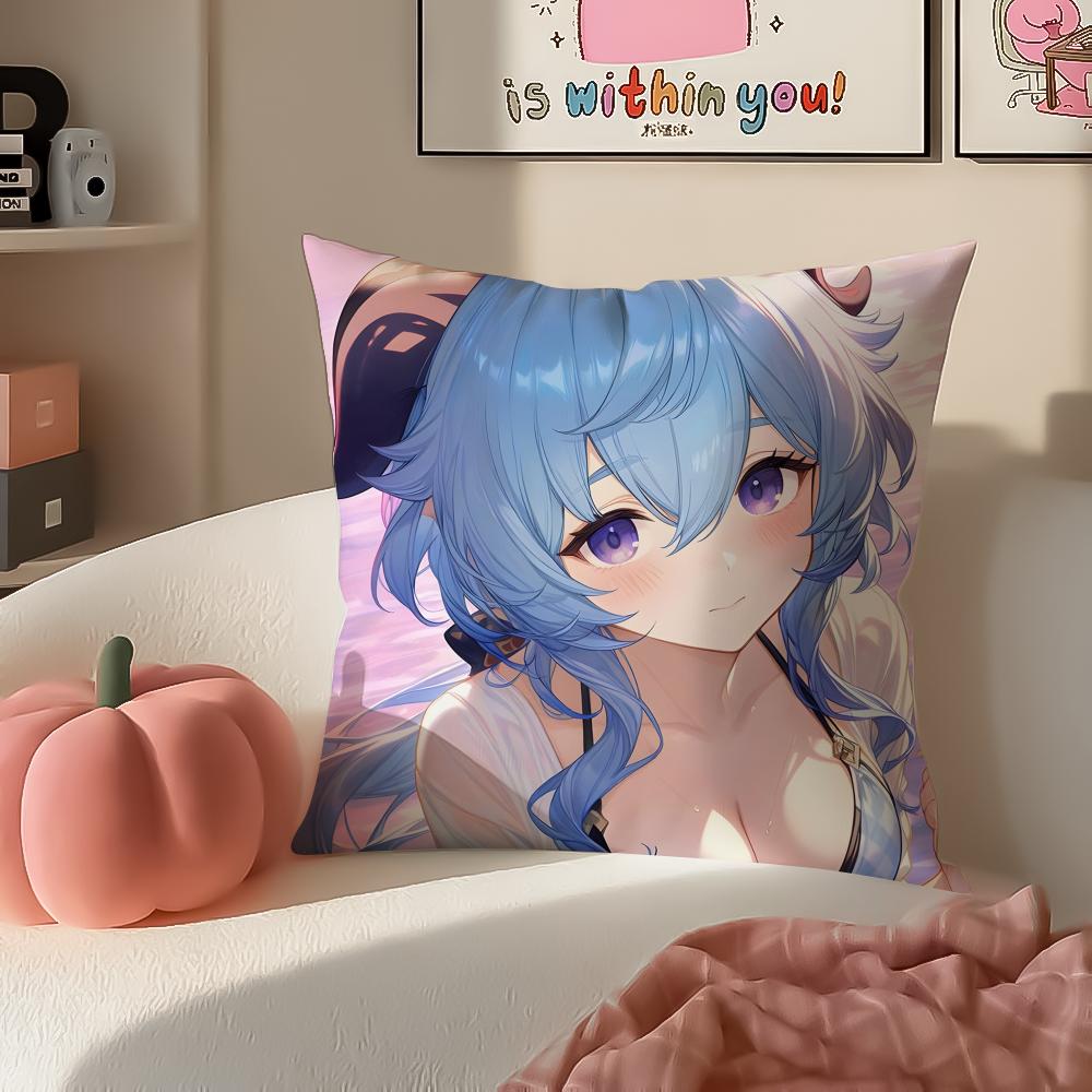 Game Genshin Ganyu Cushion Cover Pillowcase Short Plush Invisible zipper Room Sofa Cushion Cover