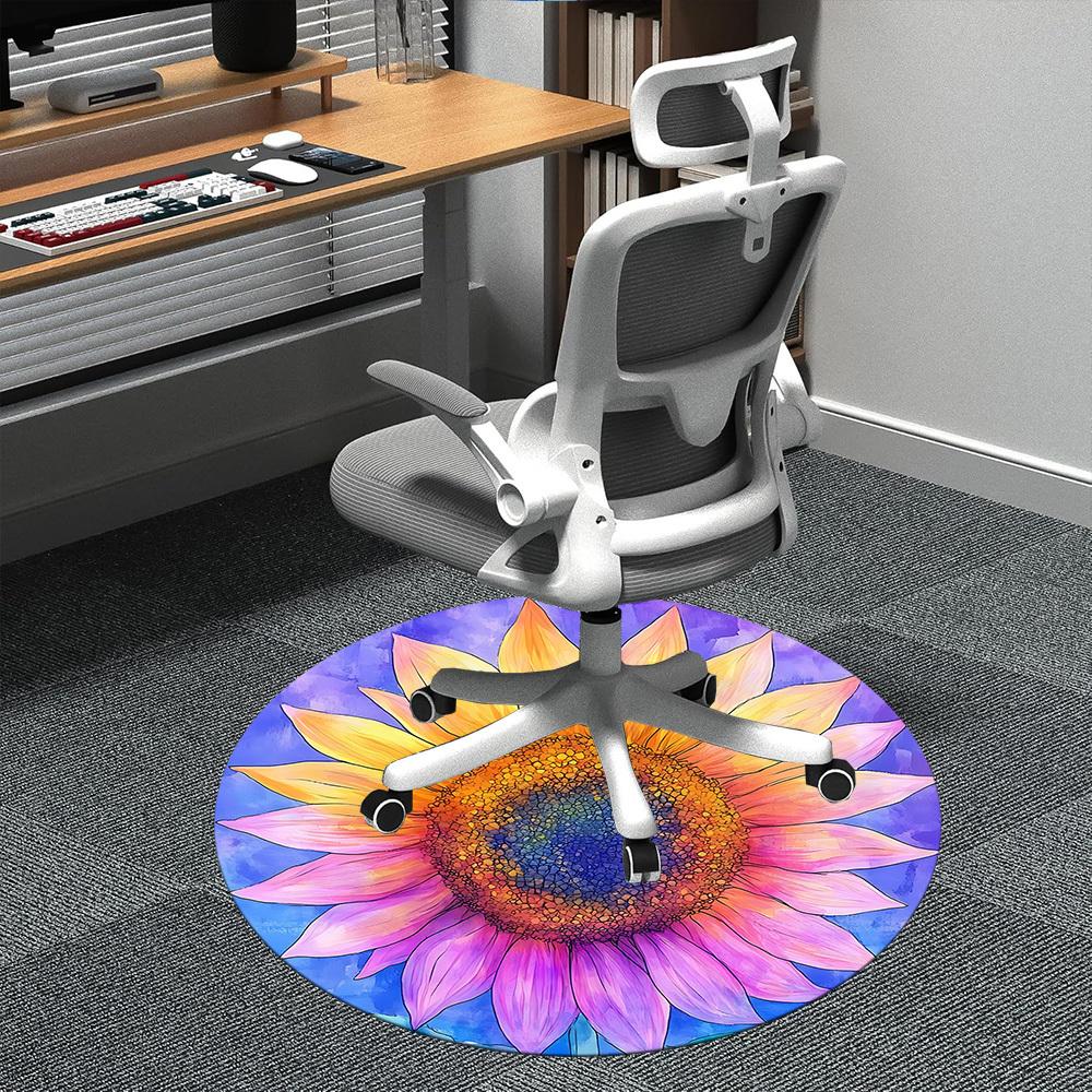 1pc Sunflower Bloom Office Round Area Rug, Indoor Mat Suitable ForOffice, Under Office Chairs Bedroom Living Room Home Decor D016