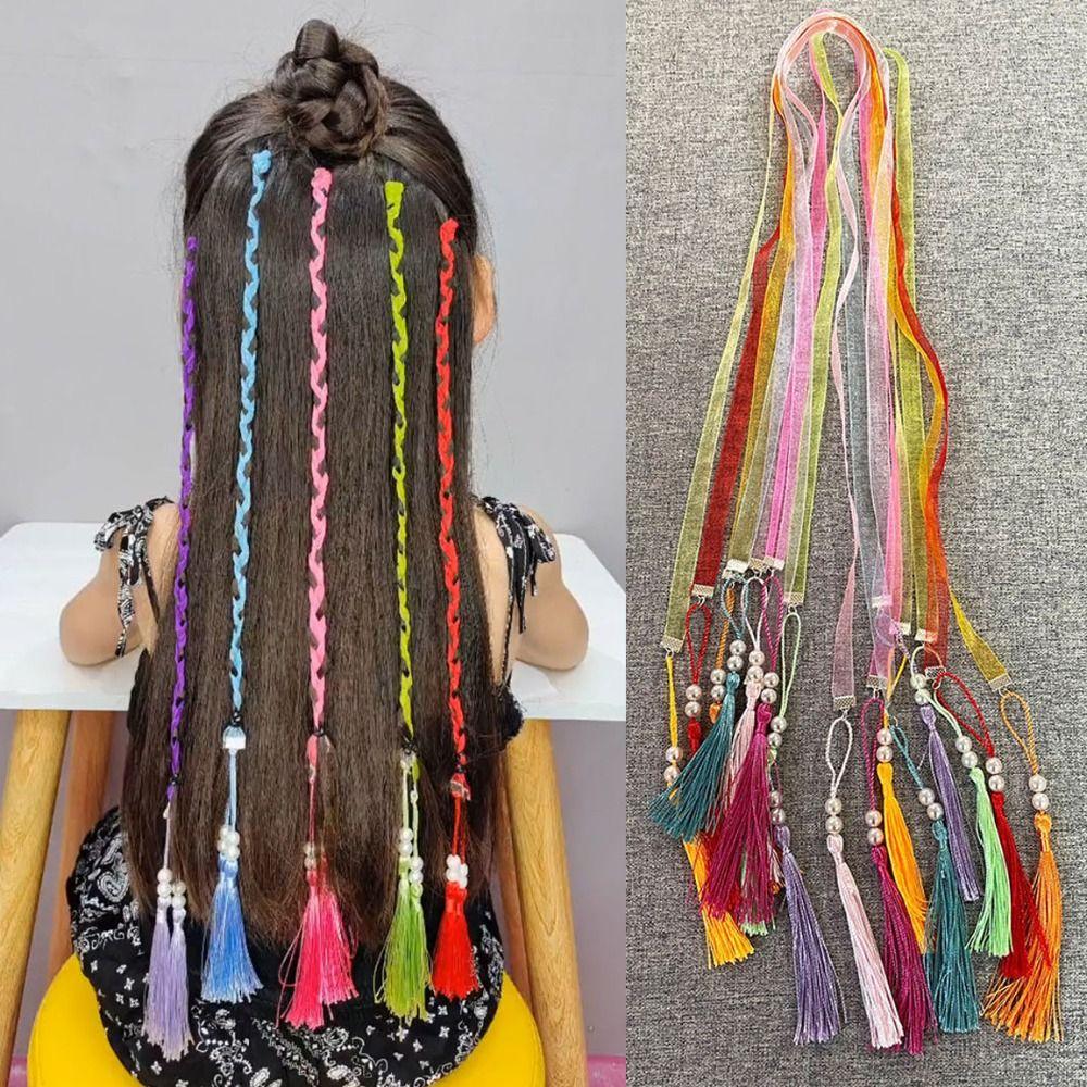 

8Pcs Long Tassel Hanfu Headband Chinese Style New Year Headwear Braided Hair Rope Girl