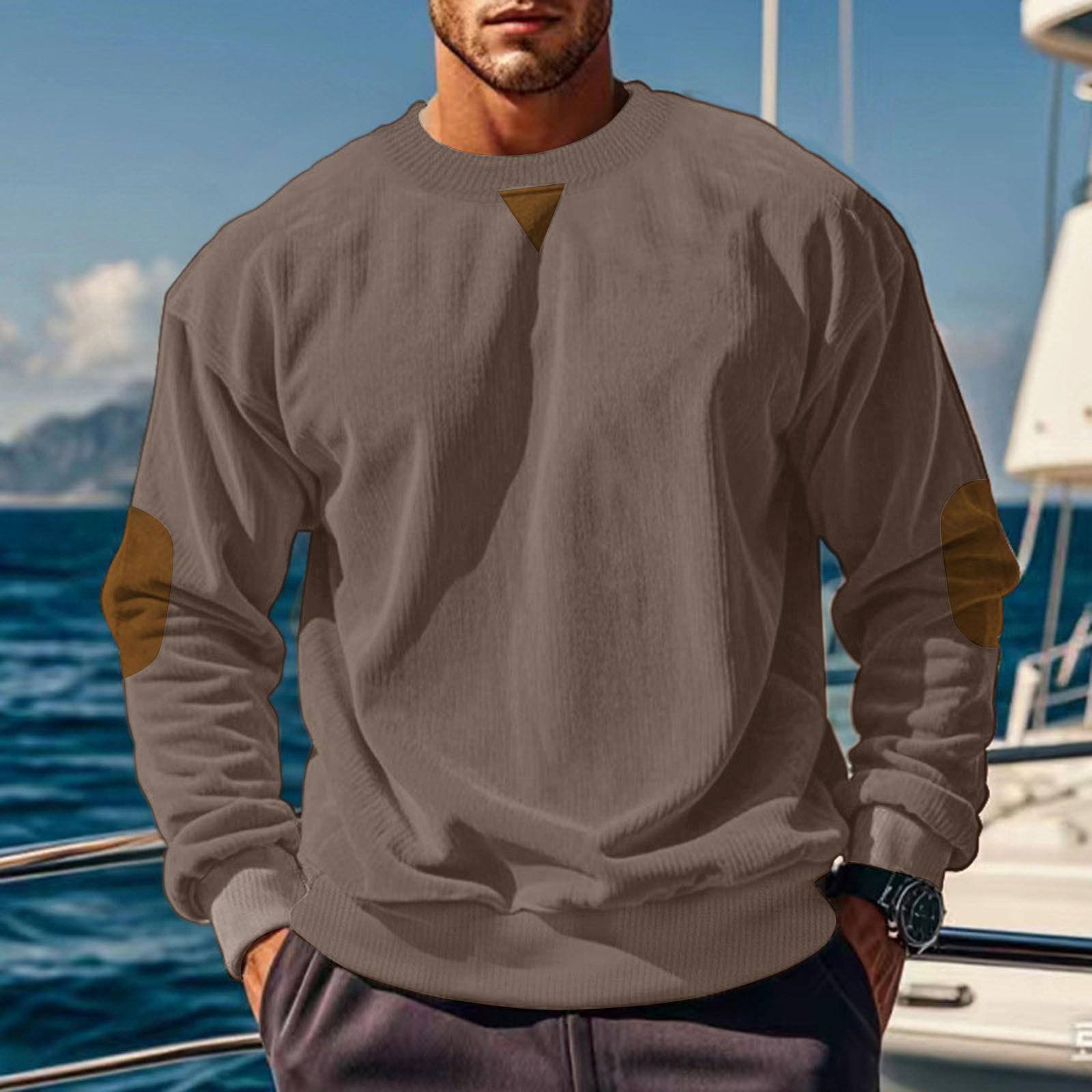 

Men s Loose Round Neck Leisure Corduroy Pullover Long Sleeves Upper Garment XL коричневый