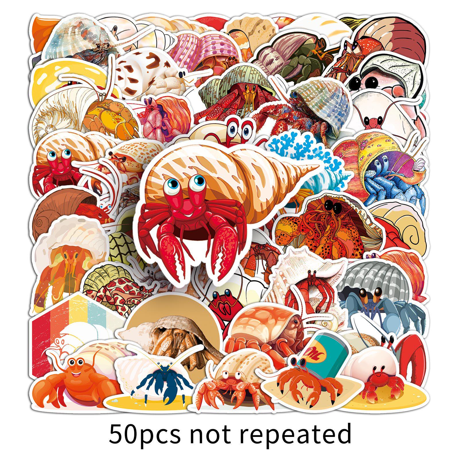 

50 Hermit Crab Stickers - Marine Life Cartoon Animals Waterproof Decals for Tablets, Water Bottles, and Notebooks