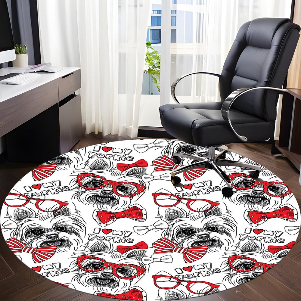 1pc Yorkie PatternChair Carpet for Office, Indoor Non-Slip Washable Polyester Fiber Carpet, Mat For Office, Machine Washable
