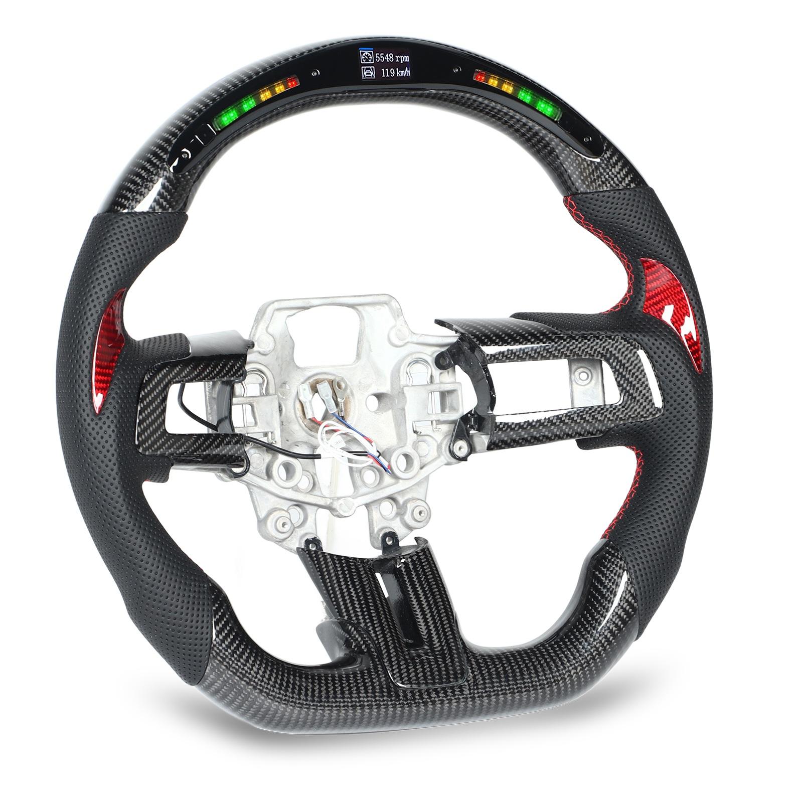 

Carbon Fiber LED Display Shift Lights Steering Wheel Perforated Leather Replacement for Mustang V6 EcoBoost GT Shelby