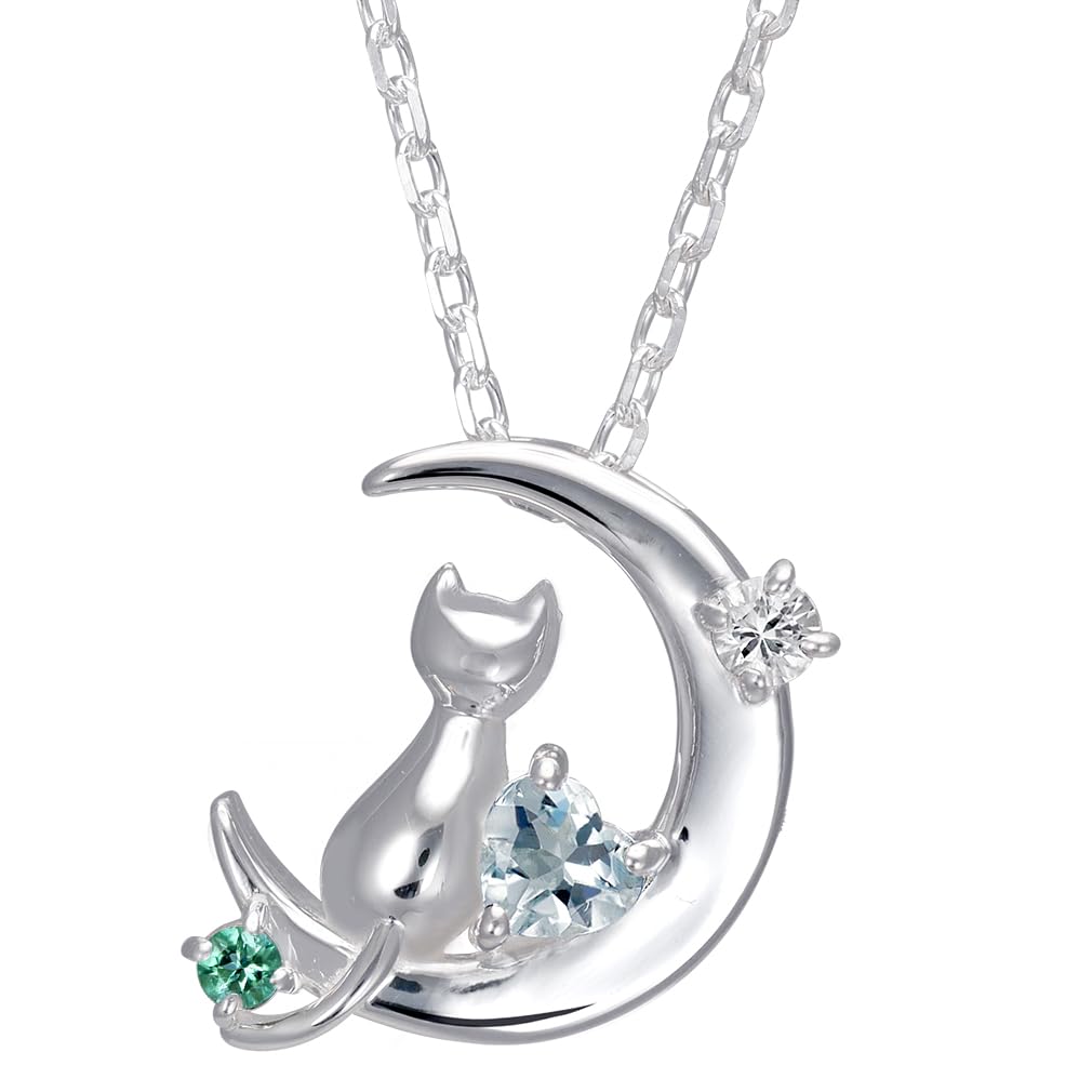 

Necklace for Crescent Choice of Mirai [Mirai Tenshi] Women, Moon, Cat, Silver, Birthstone, May, Emerald, 1165WEB_E