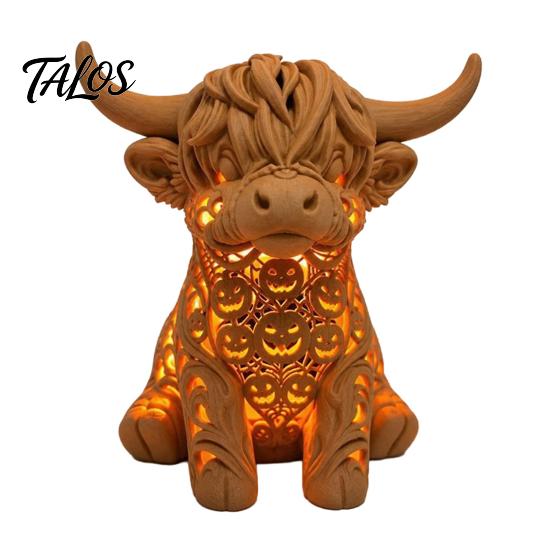 Decorative Table Lamp Highland Cow Tea Light Candle Holder, 3D Printed Figurine with LED Unique Home Accents Light, Warm Tabletop Decor for