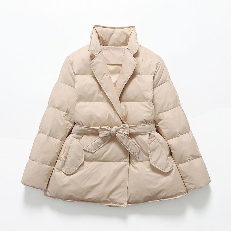 2024 New Korean Version Medium and Long Down Jacket Women's Stand-up Collar Belt Thick Slim and Thin White Duck Down Simple and Warm