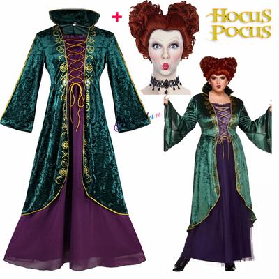 Hocus Pocus Cosplay Winifred Kostüm Rote Königin Mittelalterliches Kleid Winifred Sanderson Cosplay Perücke Outfit Halloween Kostüm für Frauen