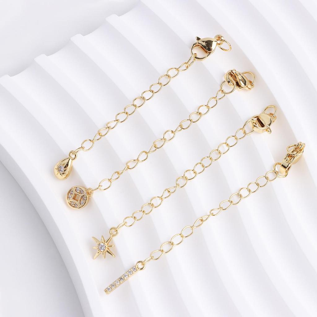 18K Gold-Plated Copper Water Drop Star Lobster Clasp Extension Chain with Pearl Clasp for DIY Accessories