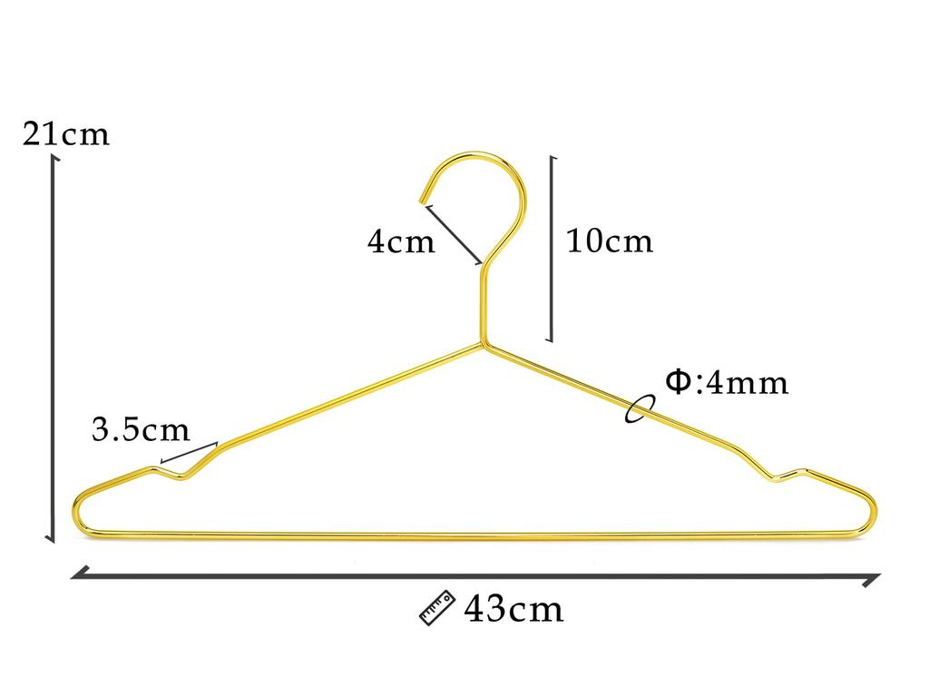 Amber Home Steel Set of Elegant Metal Clothes Suitable for 43cm Wire Hangers, 20, Gold, Hangers, Suits, T-shirts, Jackets, Coats, Dresses, Etc.
