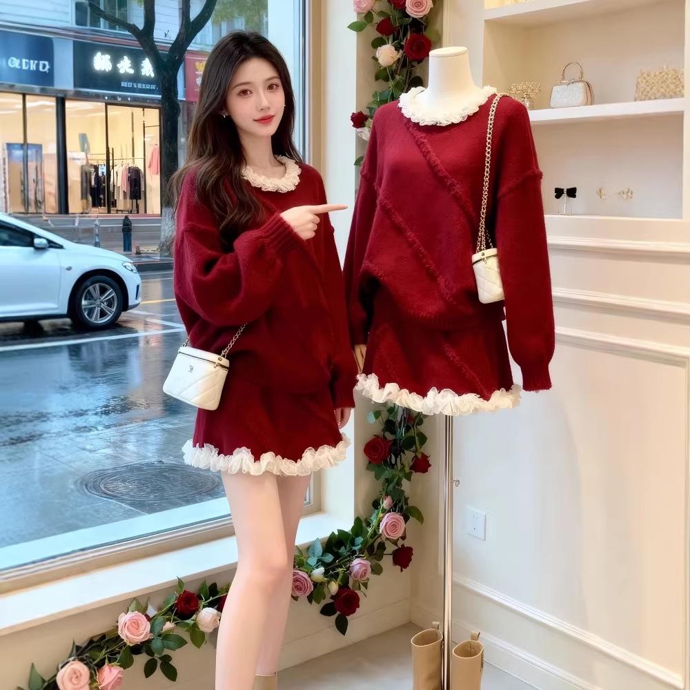 

CC Style Autumn/Winter Knit Sweater and Skirt Set: Chic and Trendy Two-Piece Outfit Large абрикосовый