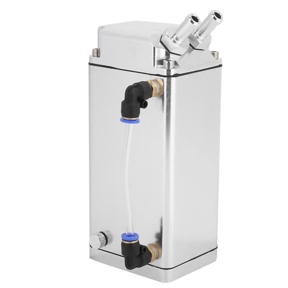 Square Aluminum Racing Oil Catch Tank Breather Can Reservoir Car Modified Accessories (Silver)