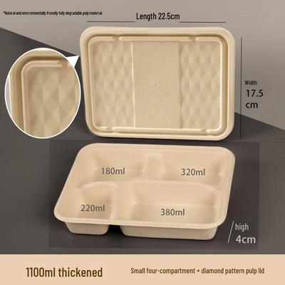 Yuzhuxun 1100ml Disposable 4-Compartment Paper Takeaway Boxes with Lids, 150 Count