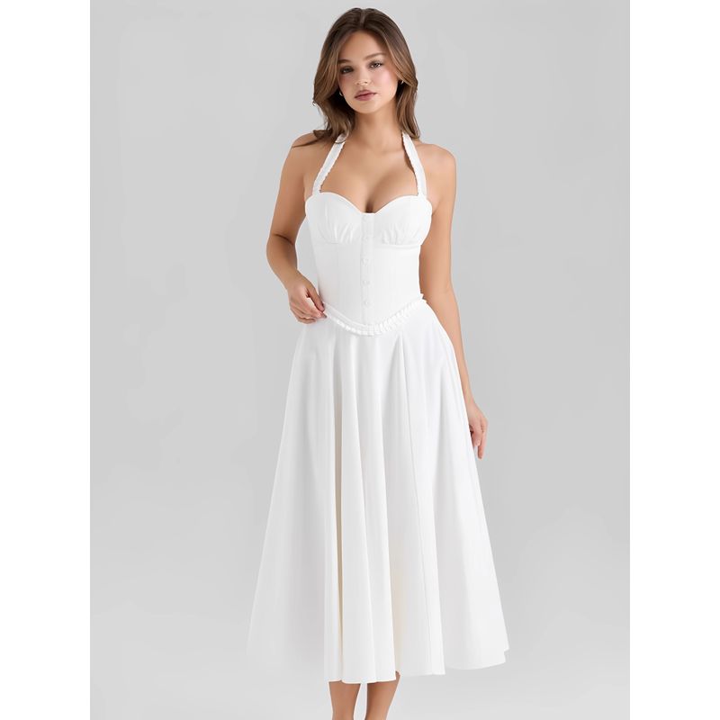 Quiet Heart House Same Style French Style Fresh Pure Sweet Sexy Lace Hanging Neck Backless Waist Hugging Dress