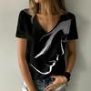 Abstract Portrait 3D Print T-Shirts Women's Fashion Oversized Short Sleeve V-Neck T-Shirt Female Streetwear Girl Woman Tees Tops
