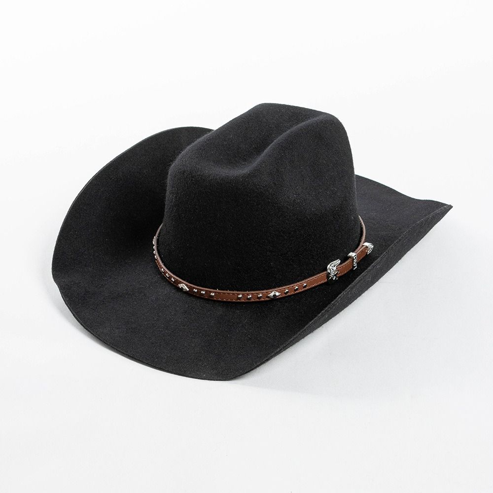 100% Wool Wool Cowboy Hat Wide Brim Studded Leather Band Wide Brim Fedora Hat Curling Brim Decorative Buckle Fashion Western Hat