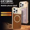 KEYSION Luxury Magnetic PU Leather Aromatherapy Phone Case for iPhone 16 Pro Max 16 Plus 16e Wireless Charging Borderless Cover