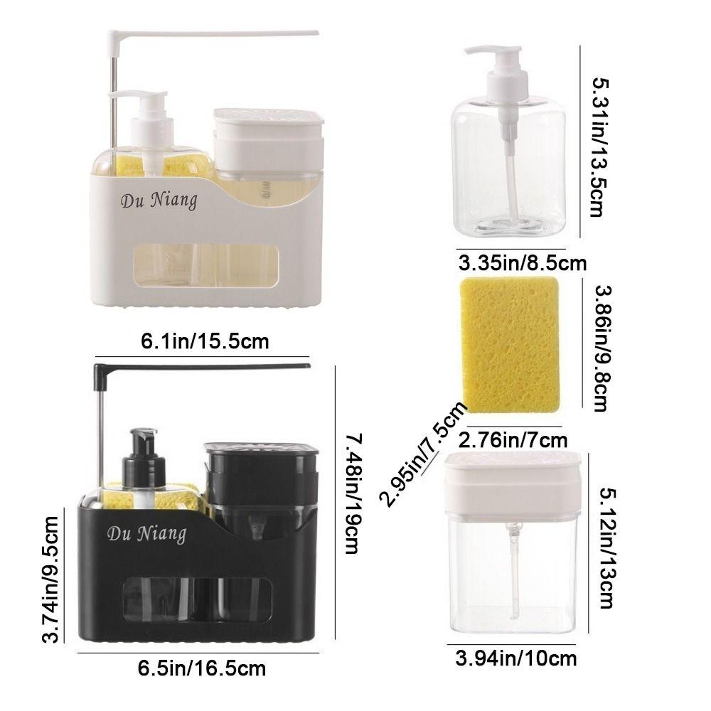 4-in-1 Hand- und Geschirrspülmittelspender Set Nachfüllbarer Kunststoff-Druckseifenspender mit Schwammhalter Lappenhalter