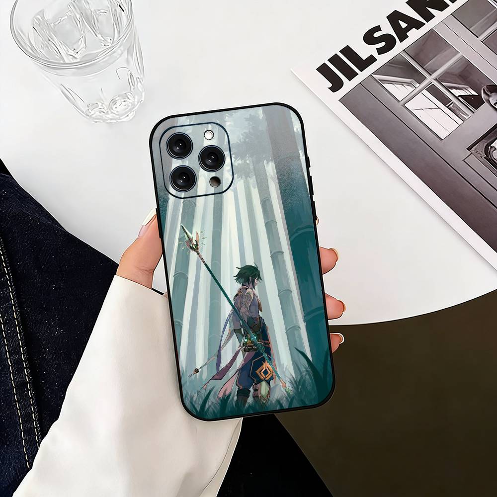 

G-Genshin Impact Xiao Phone Case For iPhone 17, 16,15,14,13,12,11 Plus,Pro Max, Others Soft Black Cover iPhone14