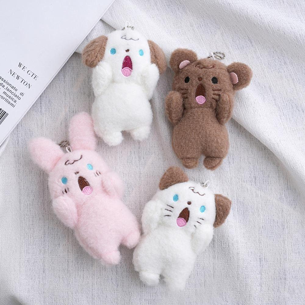 Cartoon Rabbit Shouting Dog Plush Keychain Plush Doll  Dog Plush Keyring   Children Gift