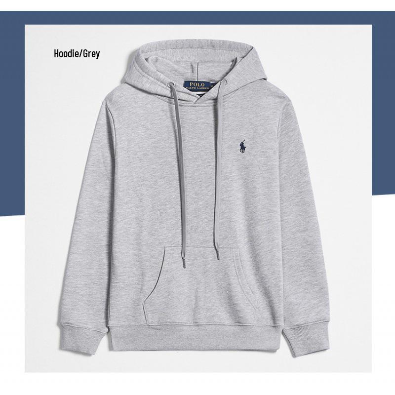 Men's Autumn/Winter Ralph Lauren Embroidered Logo Hooded Sweatshirt with Velvet Lining and Zipper.
