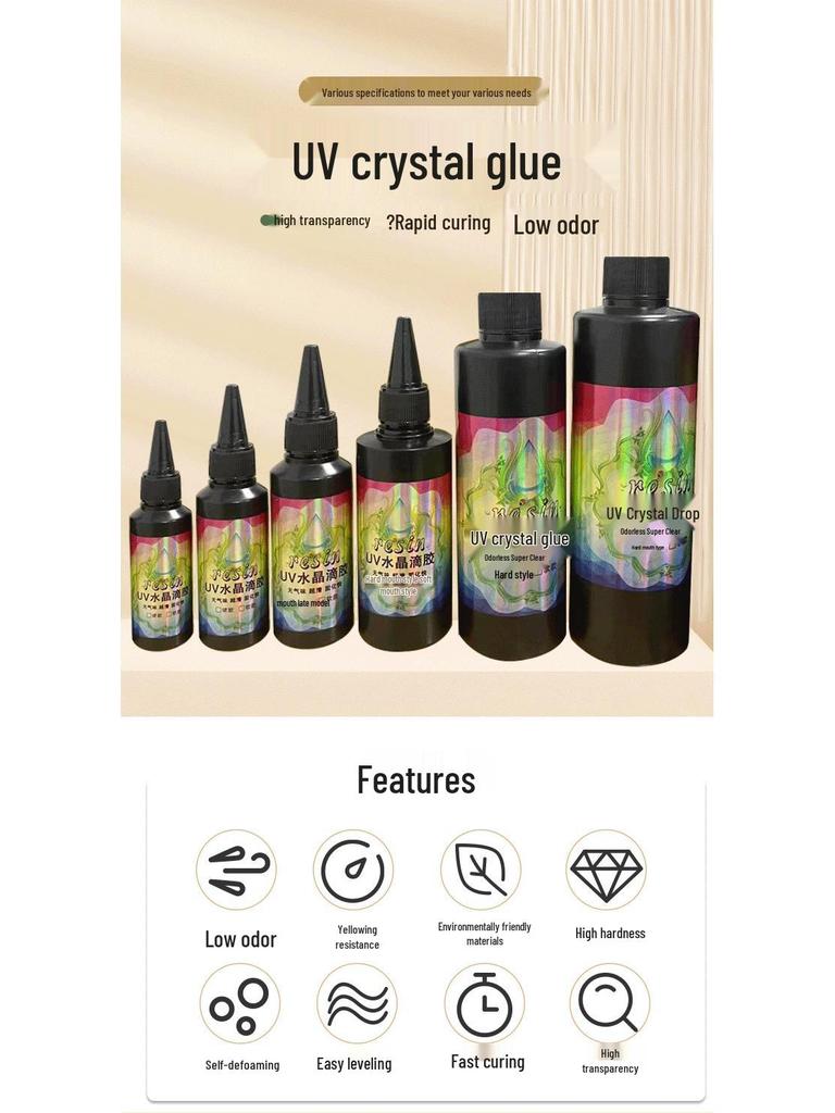 100g Flat Bottle UV Resin Crystal Epoxy: High Transparency, Fast Curing, DIY Adhesive for Handmade Crafts