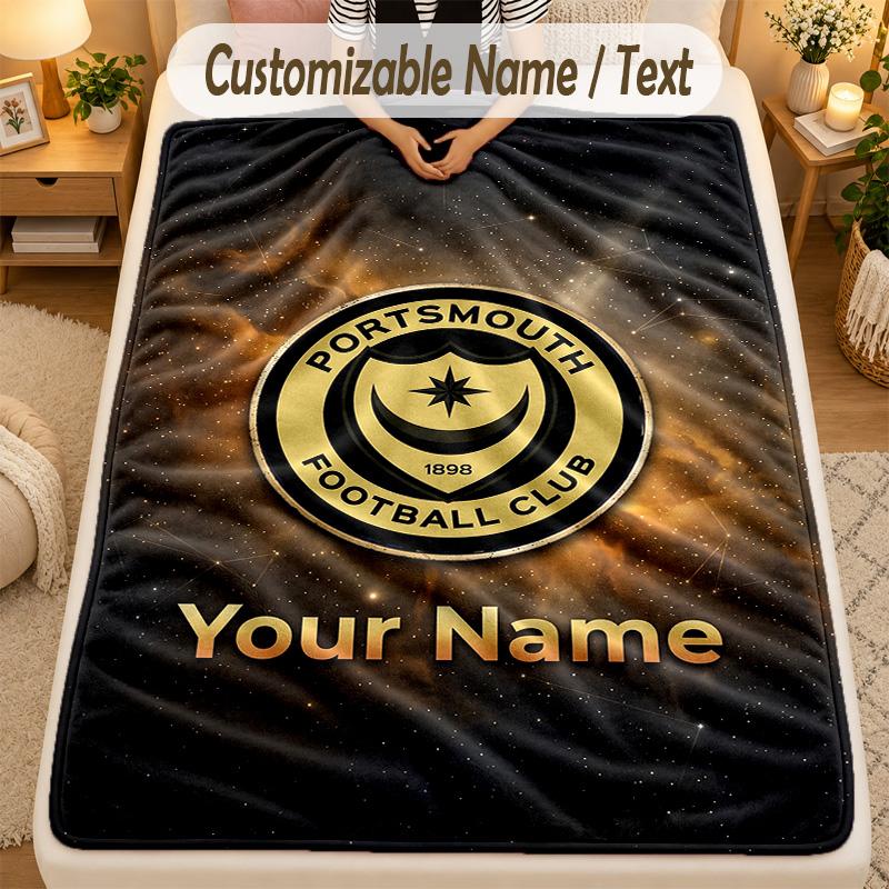 Flannel BlanketPortsmouth FC Custom Name Text Personalized Soft Warm Throw Blanket Home Decor Gift