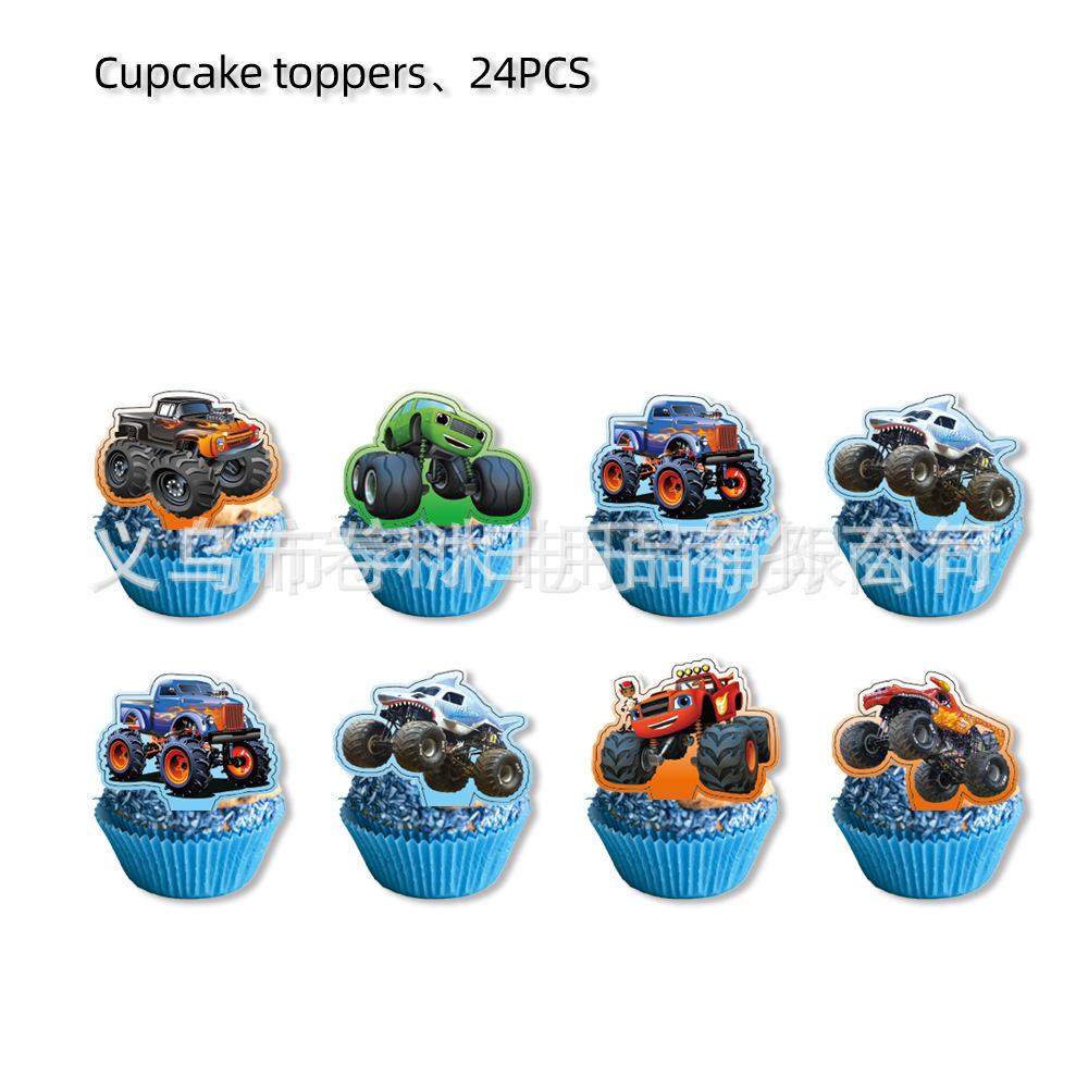 New Monster Truck Birthday Theme Party Supplies Tableware Paper Cups Paper Plates Paper Tissue Background Cloth Set Party Essentials