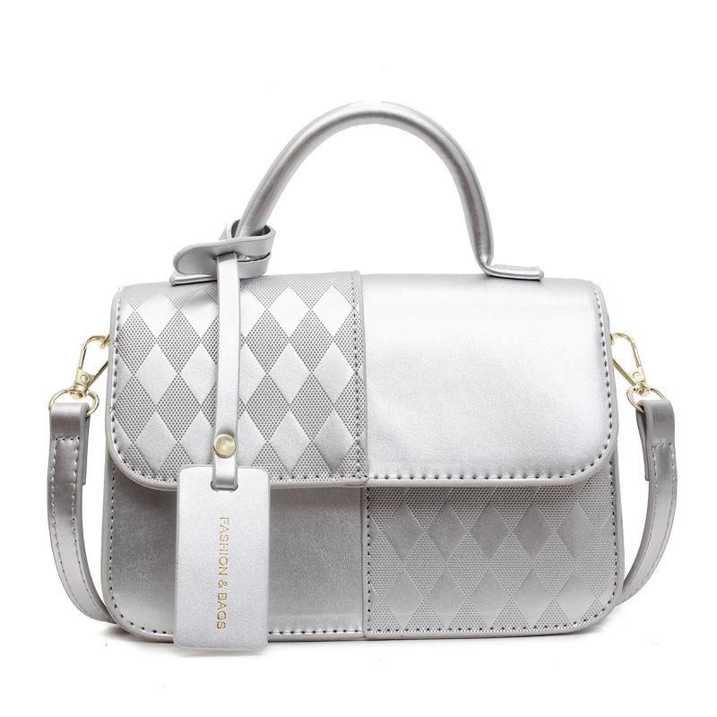 

Популярная модная сумка-тоут с текстурой пэчворк, летняя, для поездок, трендовая, на плечо, через плечо, портативная, маленькая квадратная сумка, женская серебряный