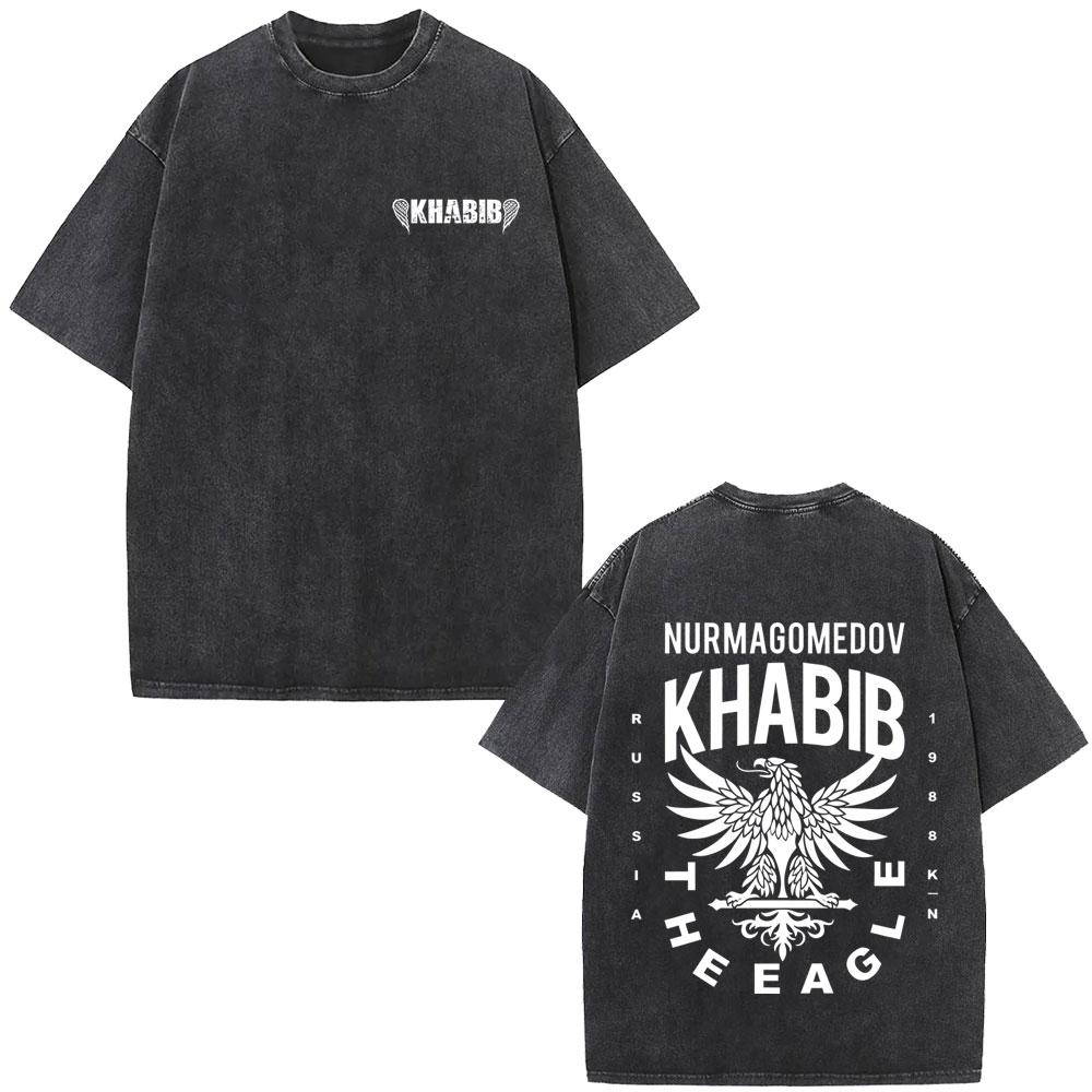 Russian Fighter Khabib The Eagle Vintage Washed T Shirt Men Boxing Fitness Gym Oversized Tshirt Retro Cotton T-Shirt S