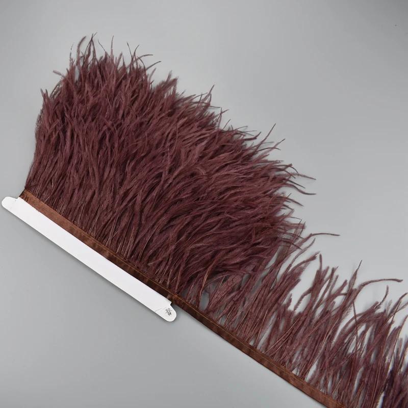 1Meter Ostrich Feathers On Ribbon Tape 10-15Cm Black White Tassel Fringe Trim Shawl Sewing Trimmings Needlework Clothes Decor