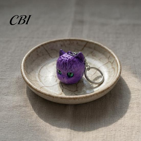 Cat Bag Charm 3D Printed Head Keychain, Cute Kawaii Kitten with Pearlescent Finish & Bright High-end Accessory Green Eyes, Lightweight Animal Pendant