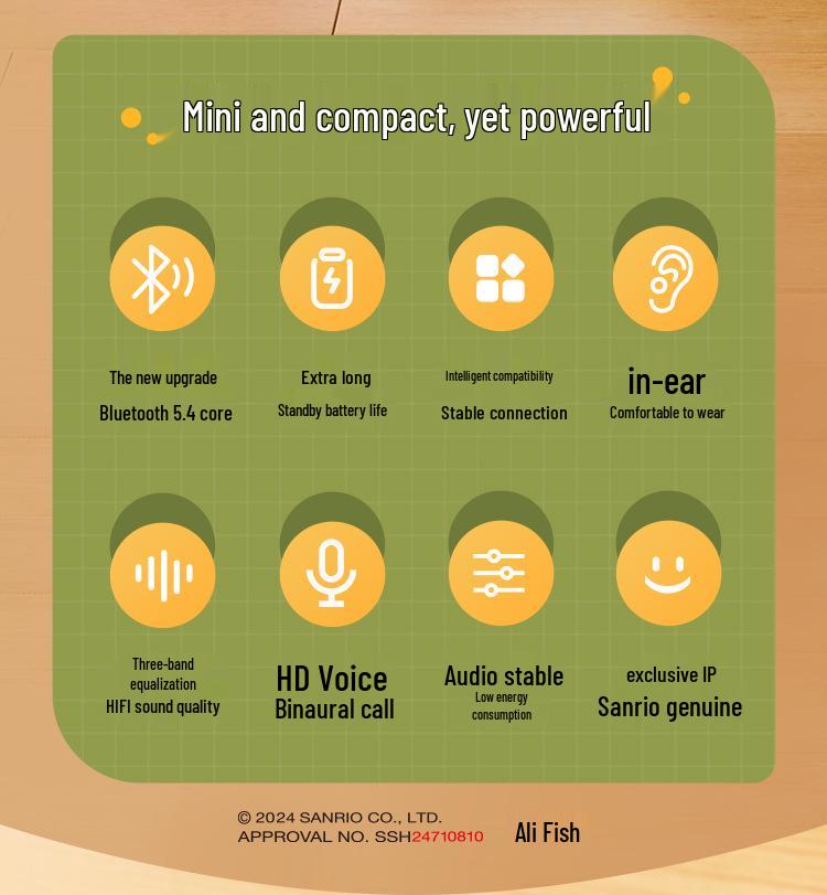 Ліцензійні справді бездротові Bluetooth навушники Sanrio для сну та спорту