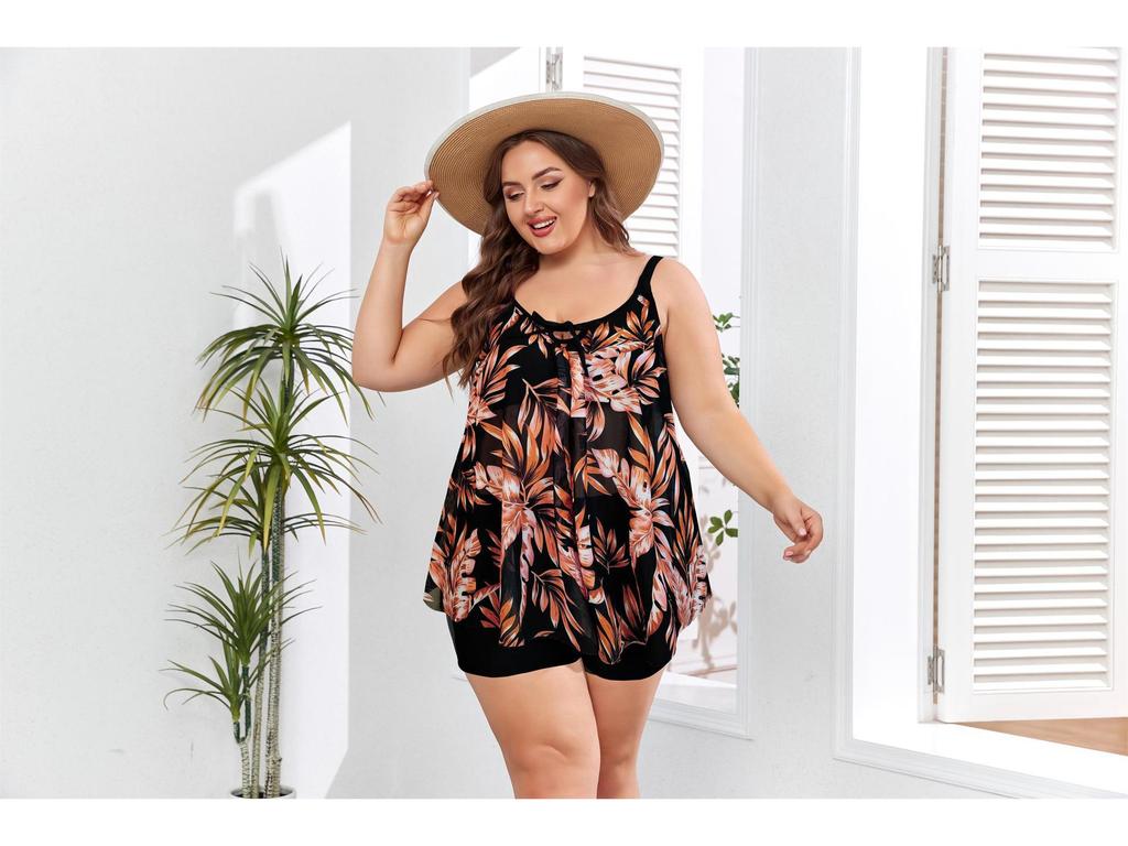 2025 European-American Women's Plus Size Halter Bikini with Skirt and Split Swimsuit